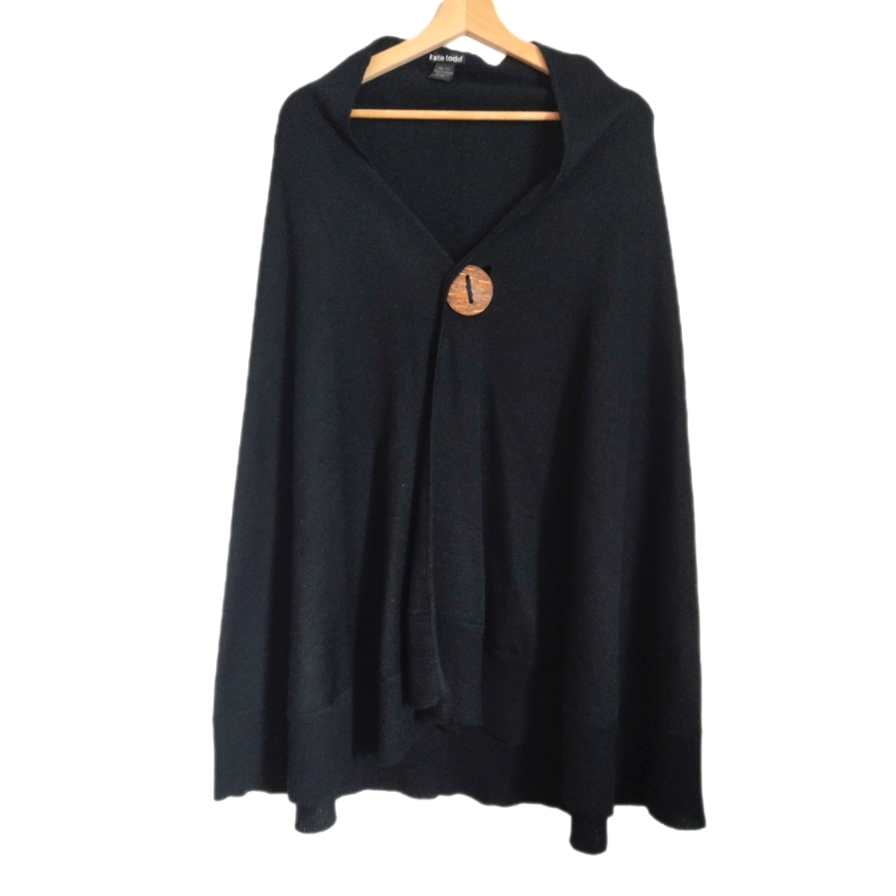 Katie Todd Womens Poncho One Size fits all Shawl Cardigan Black Fall Wrap